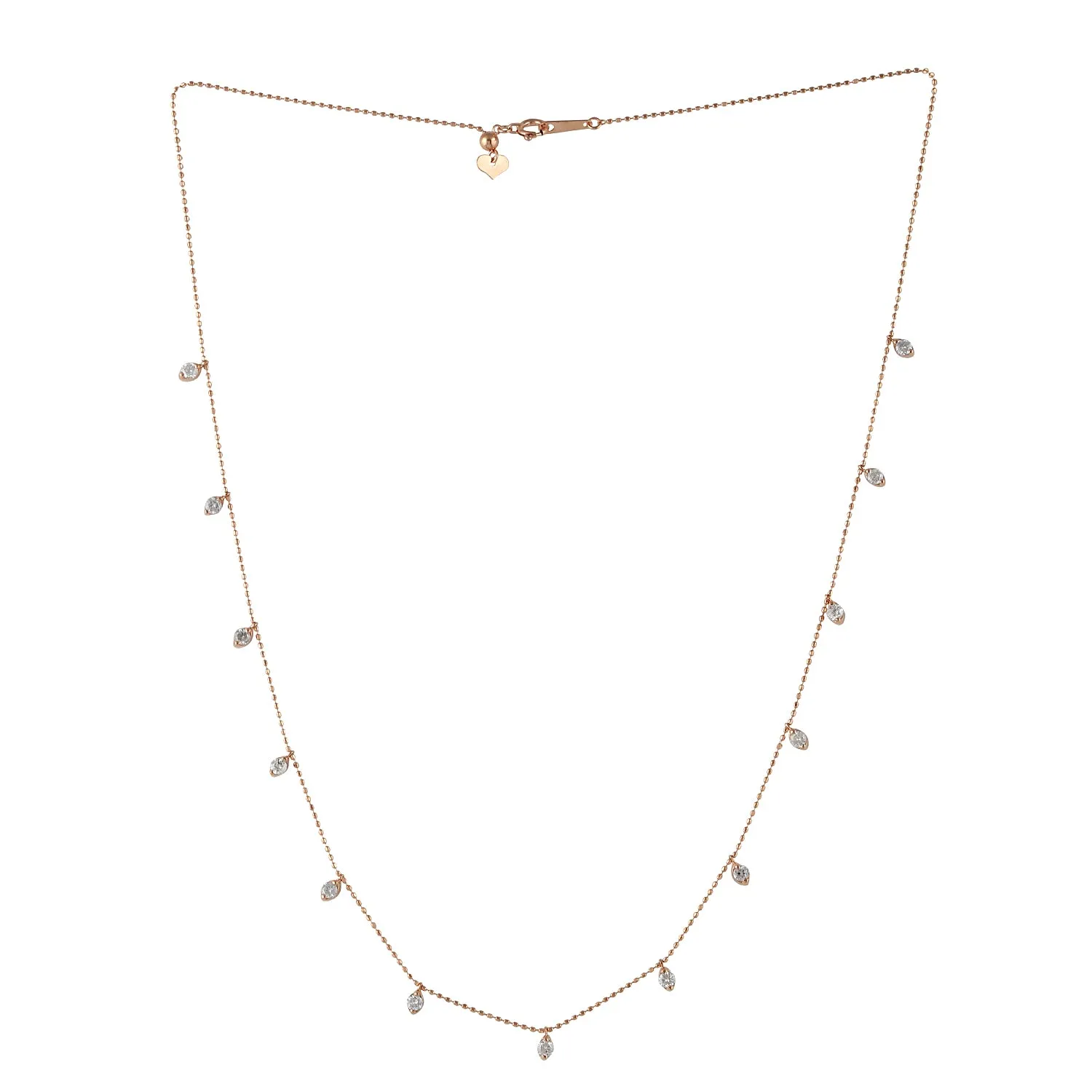 18K Rose Gold Prong Set Diamond Beaded Chain Princess Necklace For Her