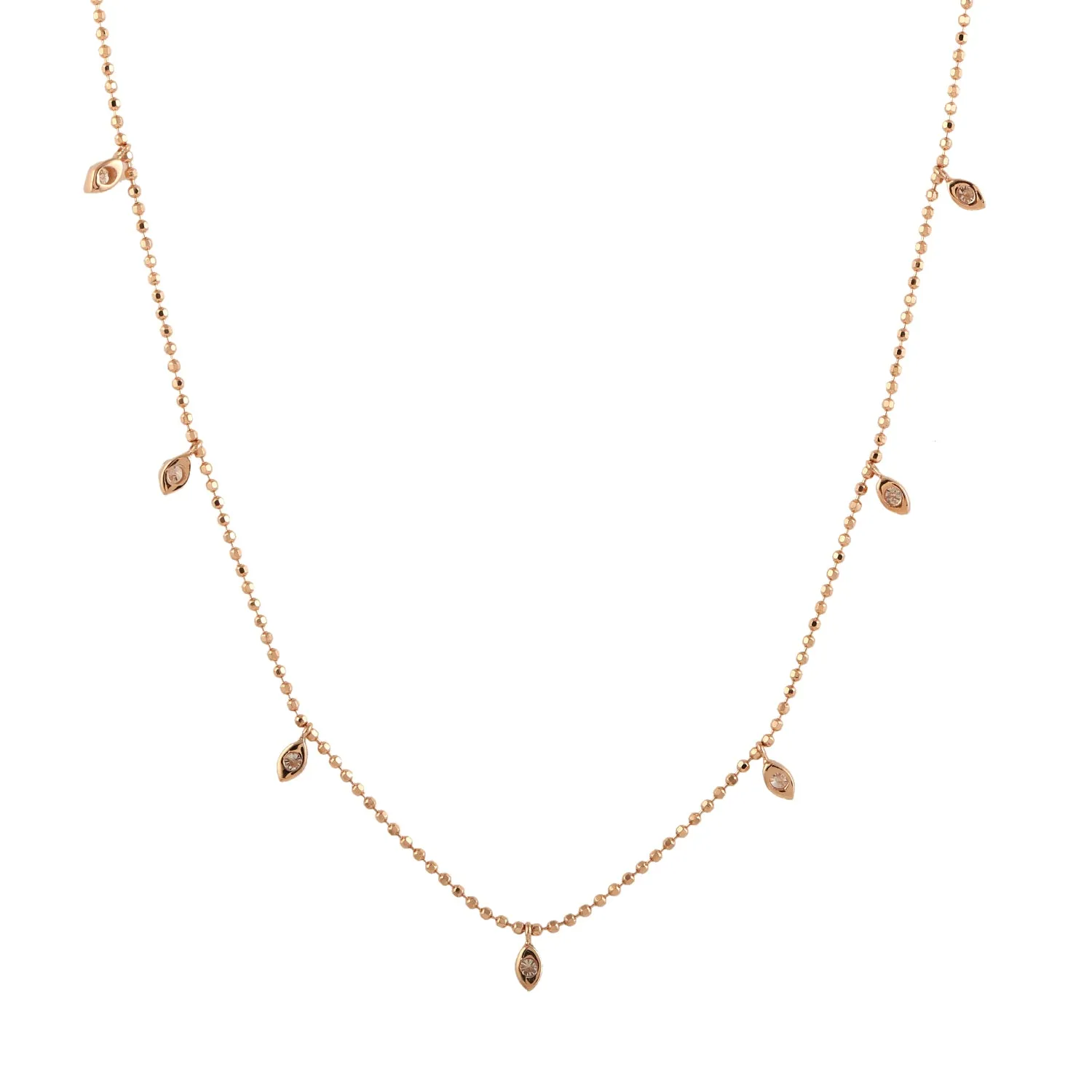 18K Rose Gold Prong Set Diamond Beaded Chain Princess Necklace