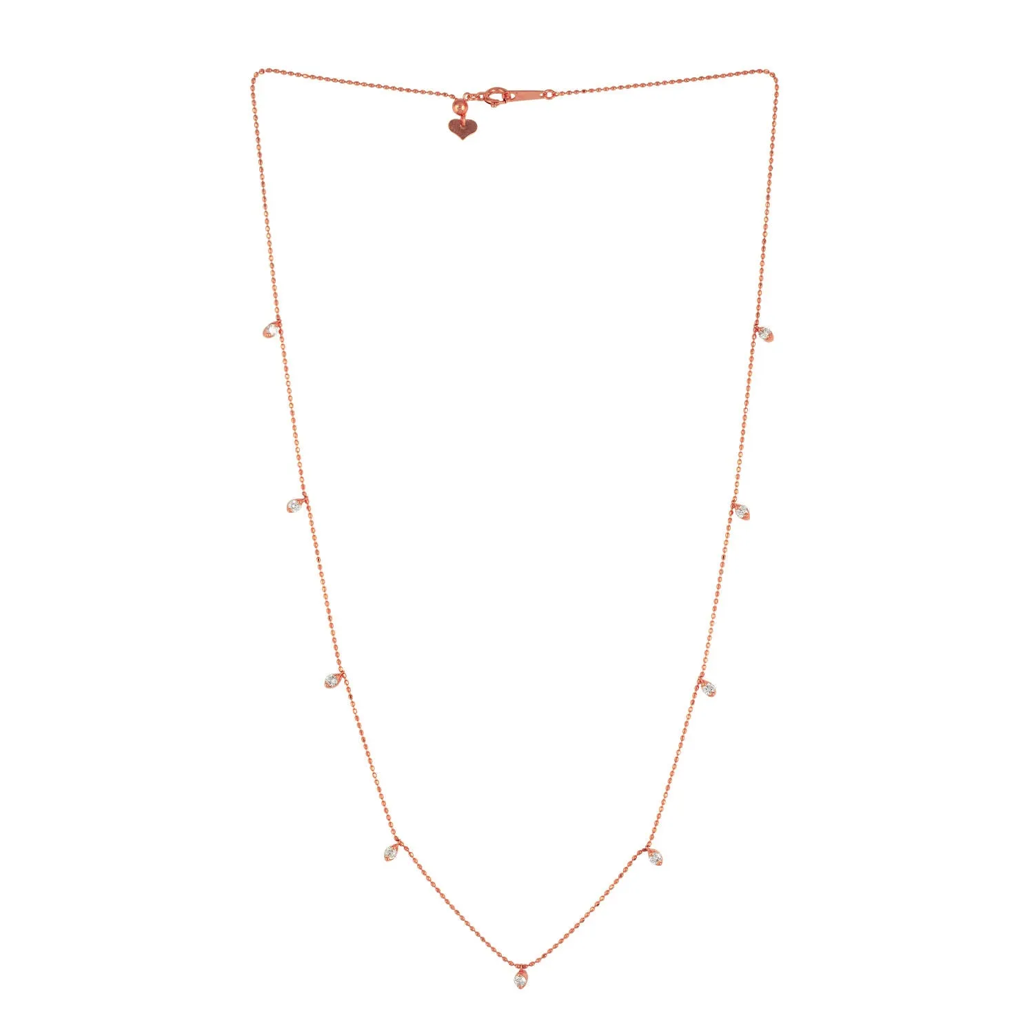 18K Rose Gold Prong Set Diamond Beaded Chain Princess Necklace