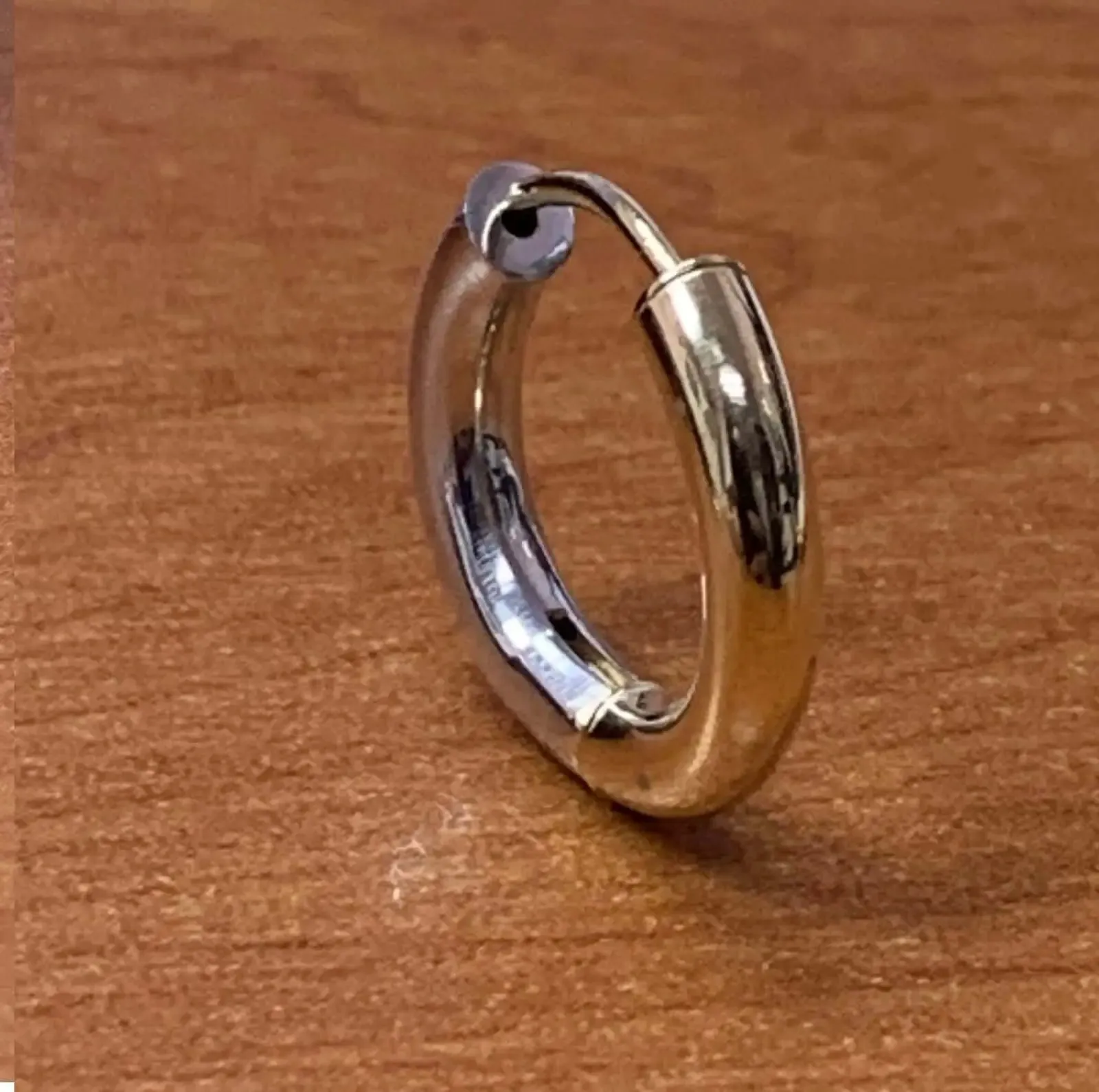 18K Solid Two Tone Round Tubular Hinged Huggie Earrings
