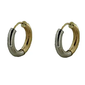 18K Solid Two Tone Round Tubular Hinged Huggie Earrings