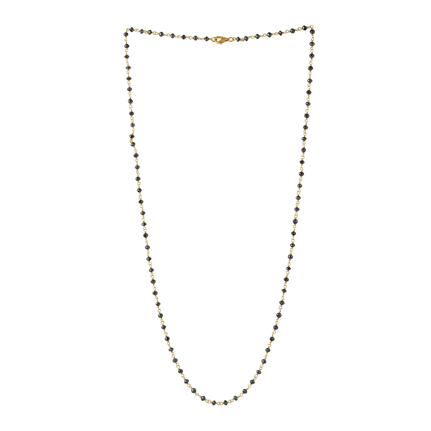 18K Yellow Gold Beaded Black Diamond Chain Matinee Necklace Jewelry