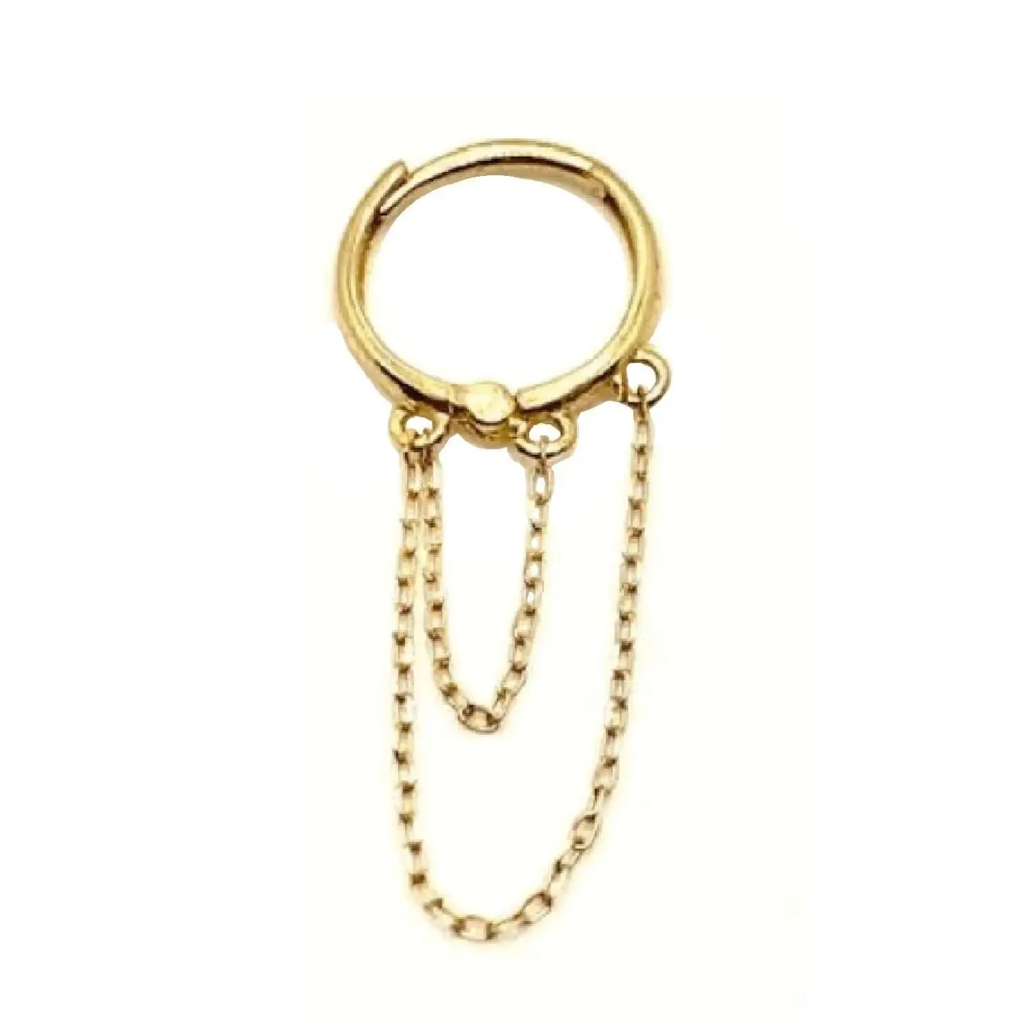 18K Yellow Gold Double Looped Chain Huggie Hoop Earrings
