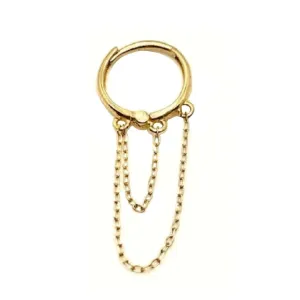 18K Yellow Gold Double Looped Chain Huggie Hoop Earrings