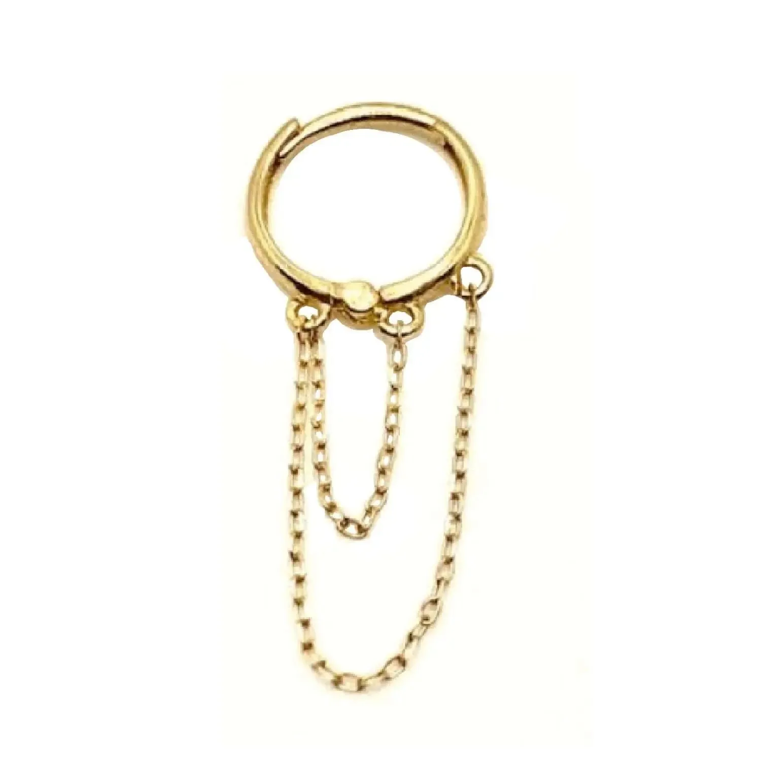 18K Yellow Gold Double Looped Chain Huggie Hoop Earrings