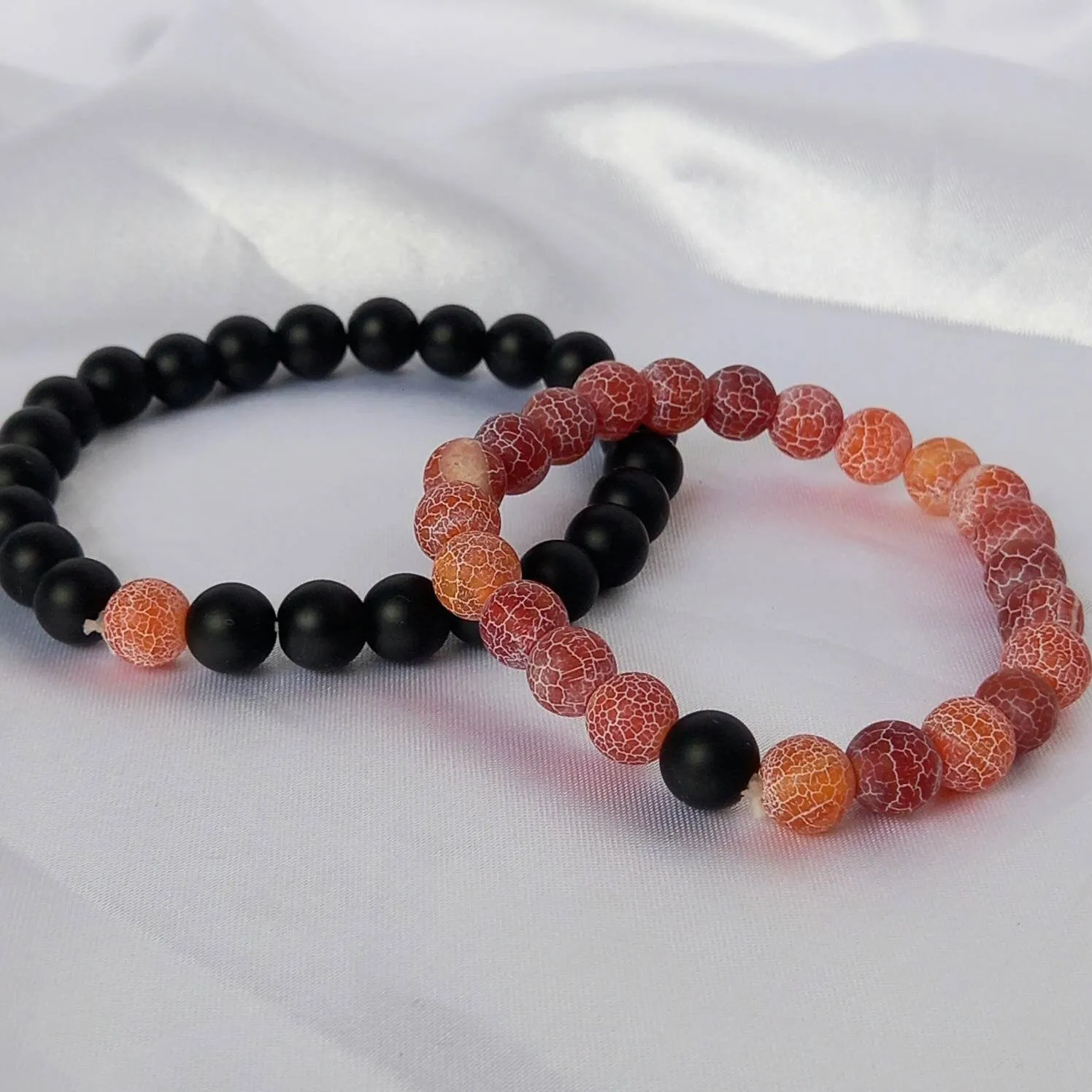 2 Matching Friendship Bead Bracelets - Beaded Jewellery,Friendship Jewellery,Beaded Bracelets,Friendship Bracelets,Black & Orange Jewellery