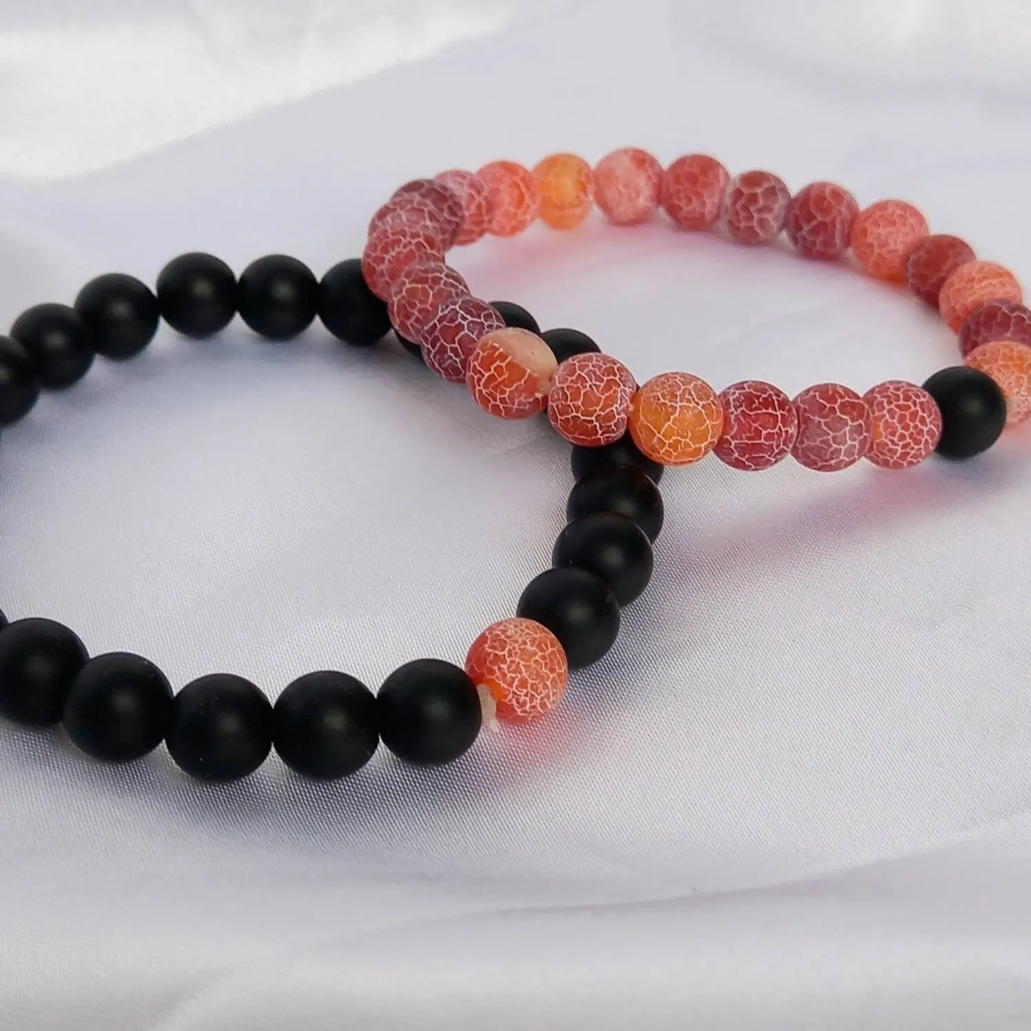 2 Matching Friendship Bead Bracelets - Beaded Jewellery,Friendship Jewellery,Beaded Bracelets,Friendship Bracelets,Black & Orange Jewellery