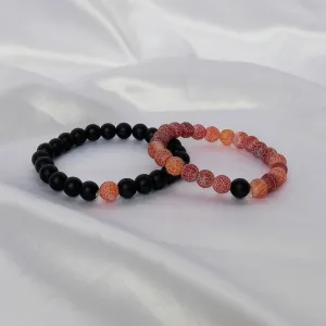 2 Matching Friendship Bead Bracelets - Beaded Jewellery,Friendship Jewellery,Beaded Bracelets,Friendship Bracelets,Black & Orange Jewellery