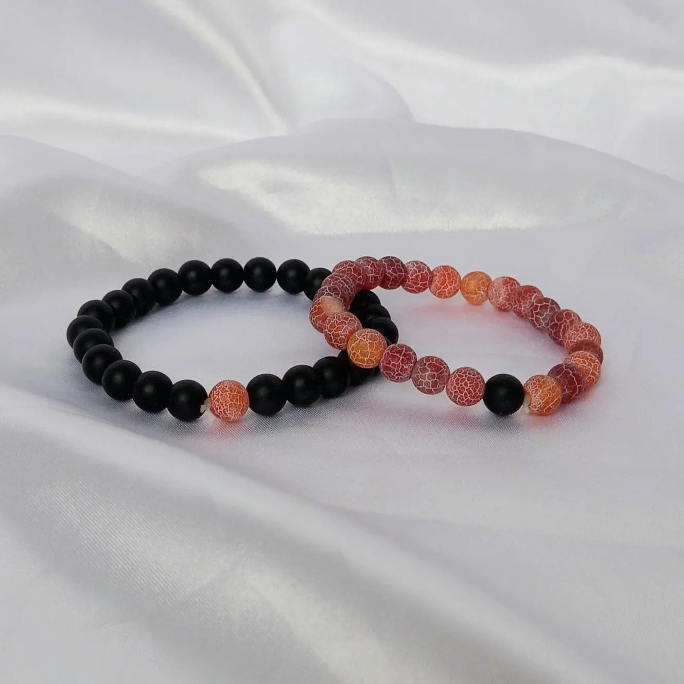 2 Matching Friendship Bead Bracelets - Beaded Jewellery,Friendship Jewellery,Beaded Bracelets,Friendship Bracelets,Black & Orange Jewellery