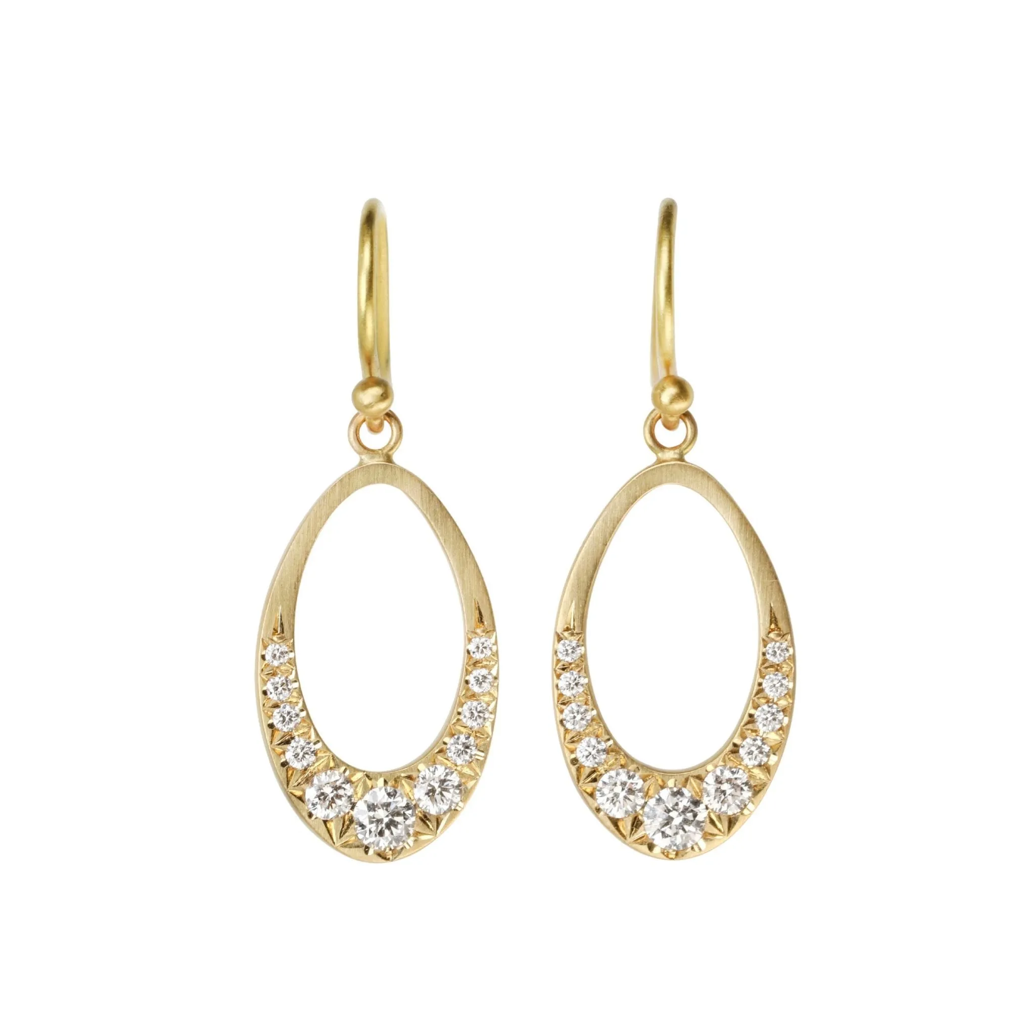 20K Gold Mini Pearshape "Doorknocker" Earrings with Pave Diamonds