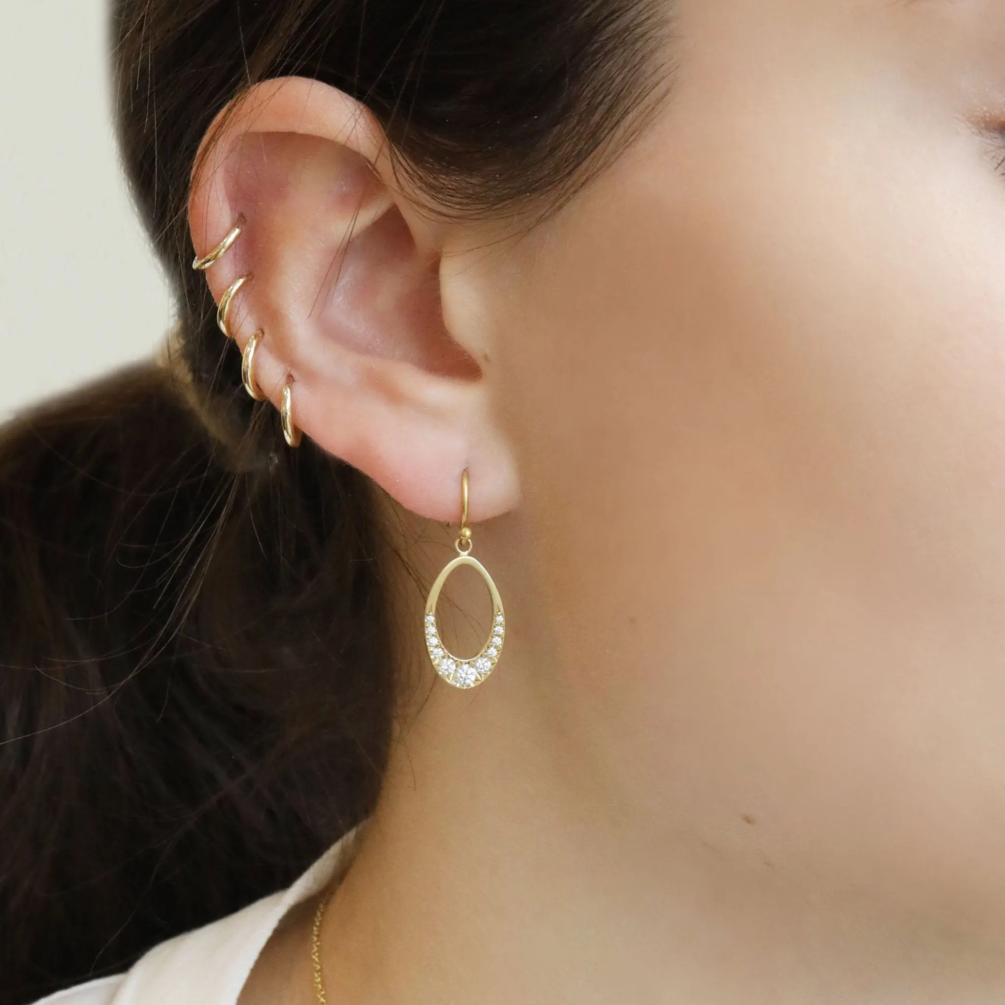 20K Gold Mini Pearshape "Doorknocker" Earrings with Pave Diamonds