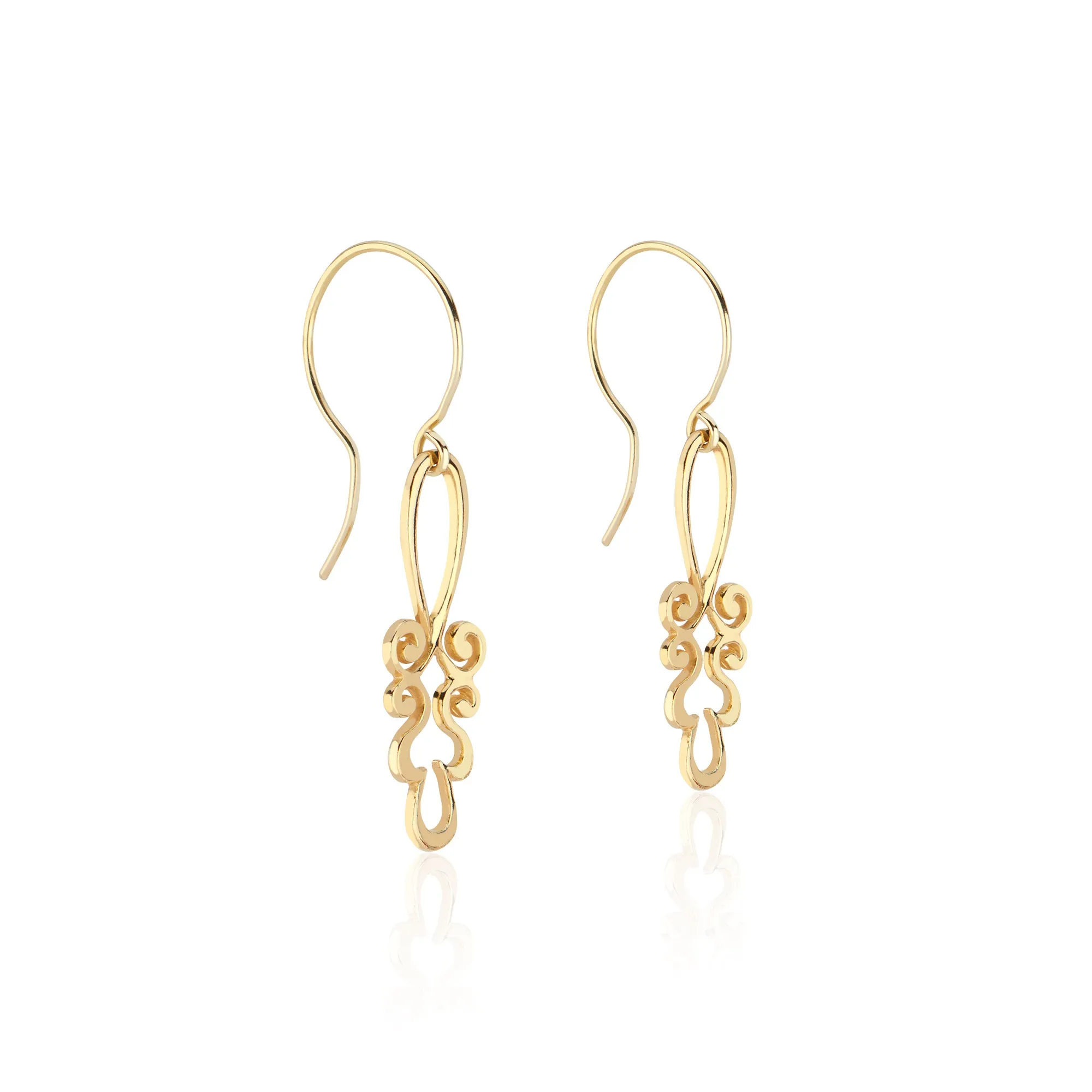22k Gold Pendant Earrings in Ornamental Tendril Motif