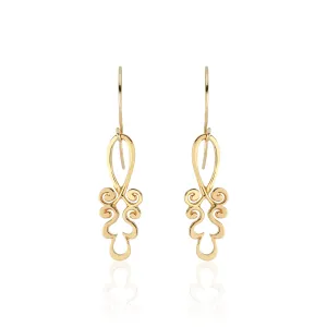 22k Gold Pendant Earrings in Ornamental Tendril Motif