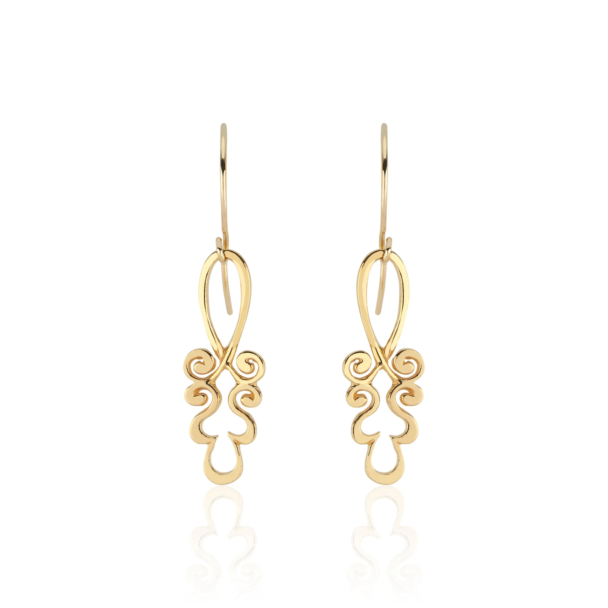 22k Gold Pendant Earrings in Ornamental Tendril Motif