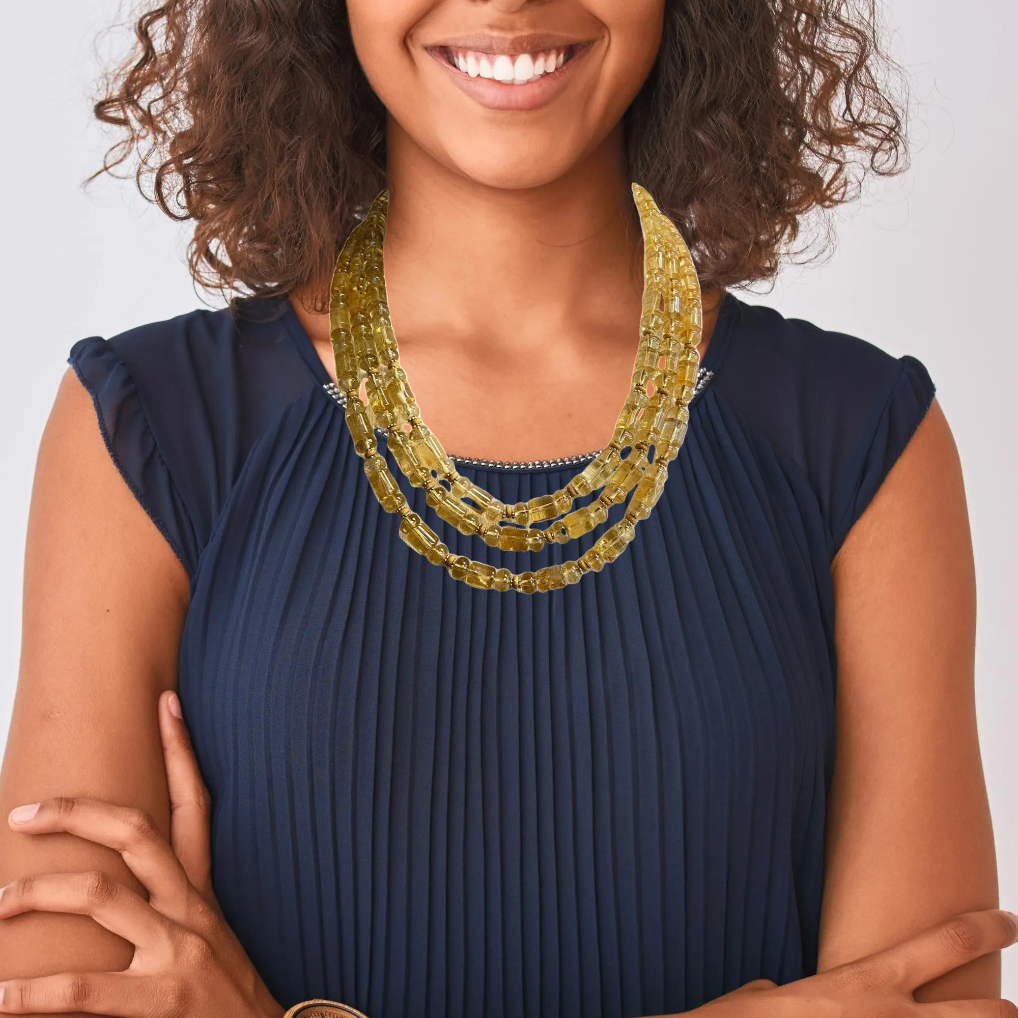 3-Strand Citrine Rondelle and Barrel Shaped Bead Necklace w/ 14k and 18k Gold