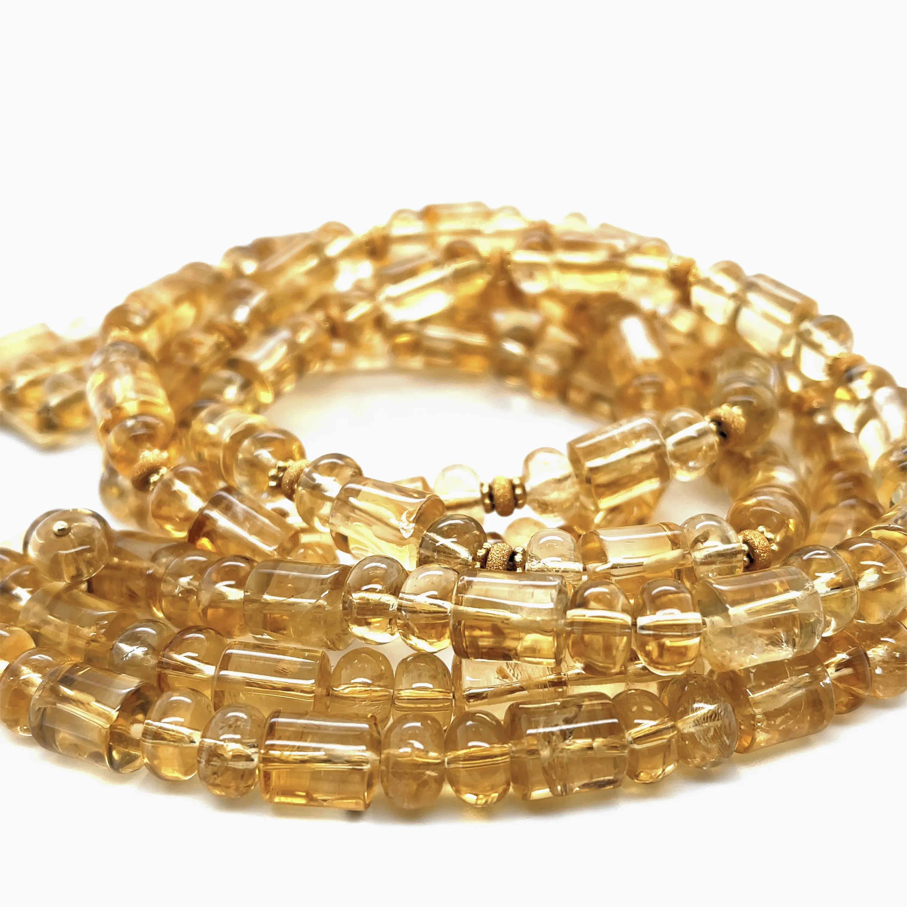 3-Strand Citrine Rondelle and Barrel Shaped Bead Necklace w/ 14k and 18k Gold