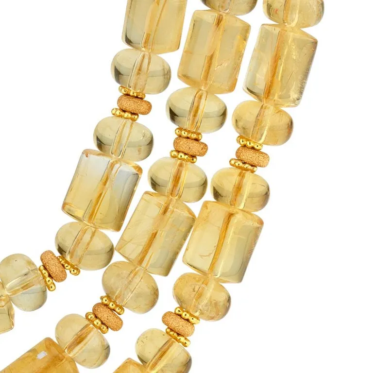 3-Strand Citrine Rondelle and Barrel Shaped Bead Necklace w/ 14k and 18k Gold