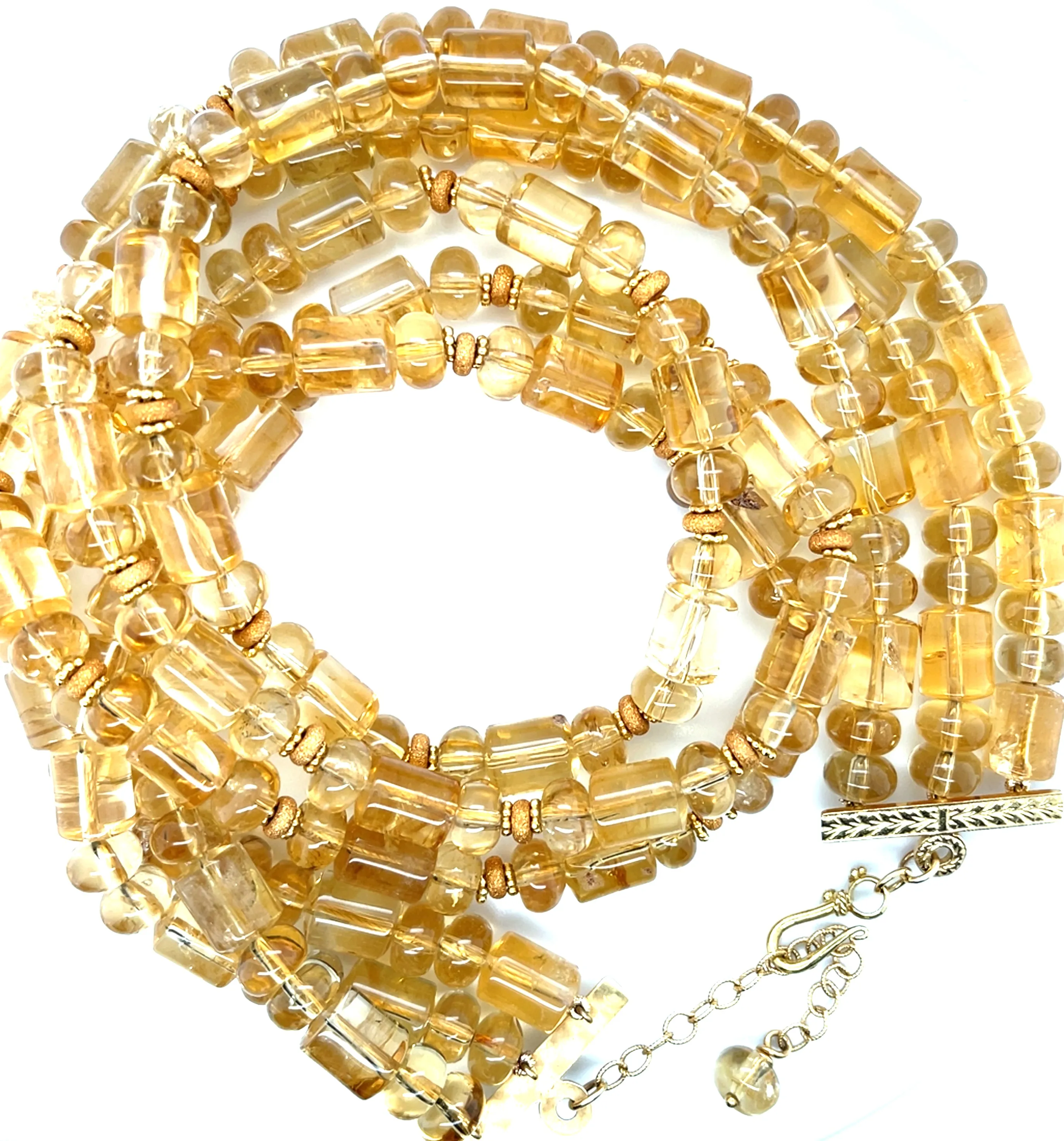 3-Strand Citrine Rondelle and Barrel Shaped Bead Necklace w/ 14k and 18k Gold