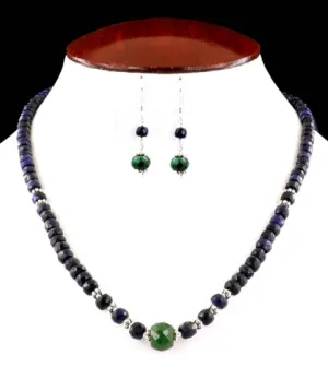 4 mm-5 mm Faceted Blue Sapphire Necklace With Emerald Bead