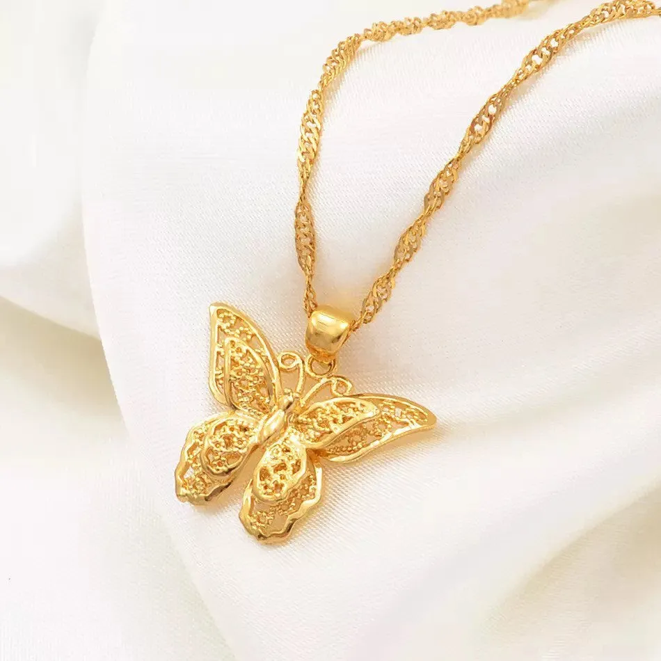4 PIECE SET 18k gold plated Butterfly Necklaces, butterfly pendant necklace , butterfly choker, charm butterfly necklace ,