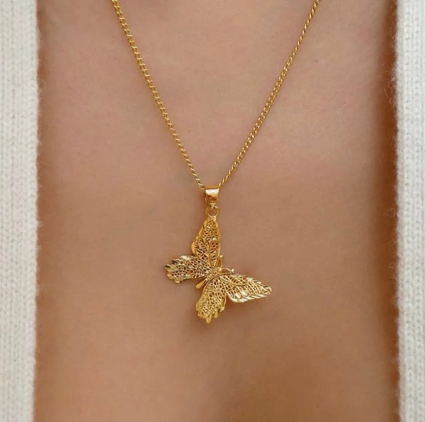 4 PIECE SET 18k gold plated Butterfly Necklaces, butterfly pendant necklace , butterfly choker, charm butterfly necklace ,