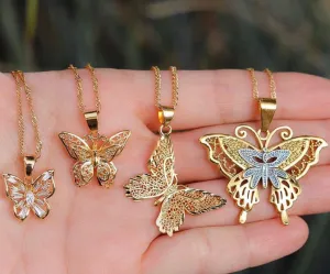 4 PIECE SET 18k gold plated Butterfly Necklaces, butterfly pendant necklace , butterfly choker, charm butterfly necklace ,