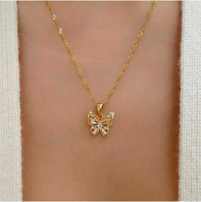 4 PIECE SET 18k gold plated Butterfly Necklaces, butterfly pendant necklace , butterfly choker, charm butterfly necklace ,