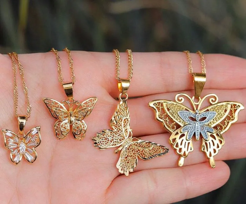 4 PIECE SET 18k gold plated Butterfly Necklaces, butterfly pendant necklace , butterfly choker, charm butterfly necklace ,
