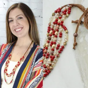 72518 - Crystal Layered Necklace - Red