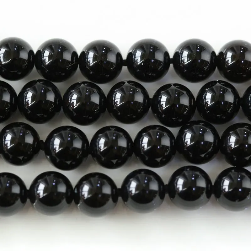 8mm Black Agate Beaded Long Necklace