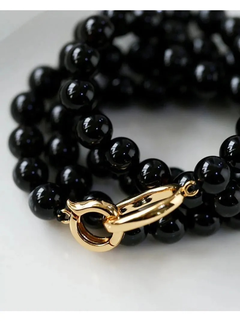 8mm Black Agate Beaded Long Necklace