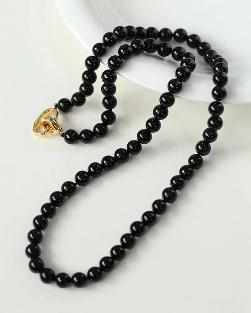 8mm Black Agate Beaded Long Necklace