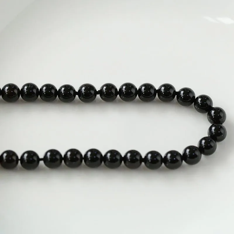 8mm Black Agate Beaded Long Necklace
