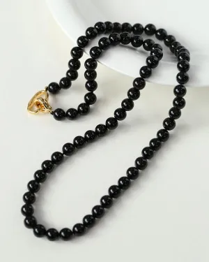 8mm Black Agate Beaded Long Necklace
