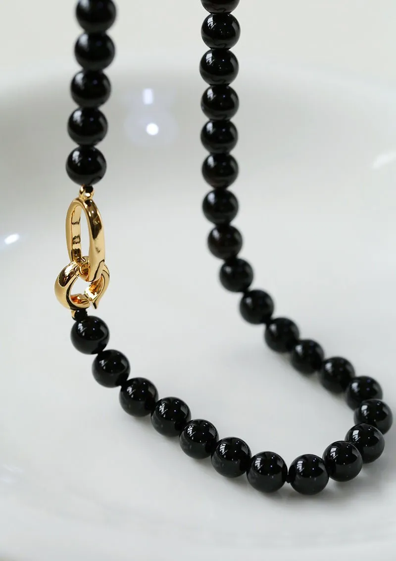8mm Black Agate Beaded Long Necklace