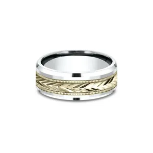 8mm Tribal Arrow Yellow and White Gold Ring