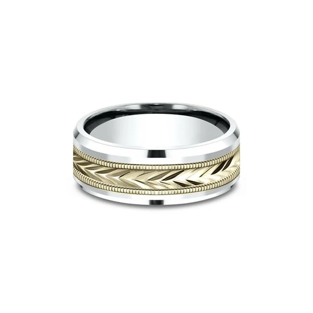 8mm Tribal Arrow Yellow and White Gold Ring