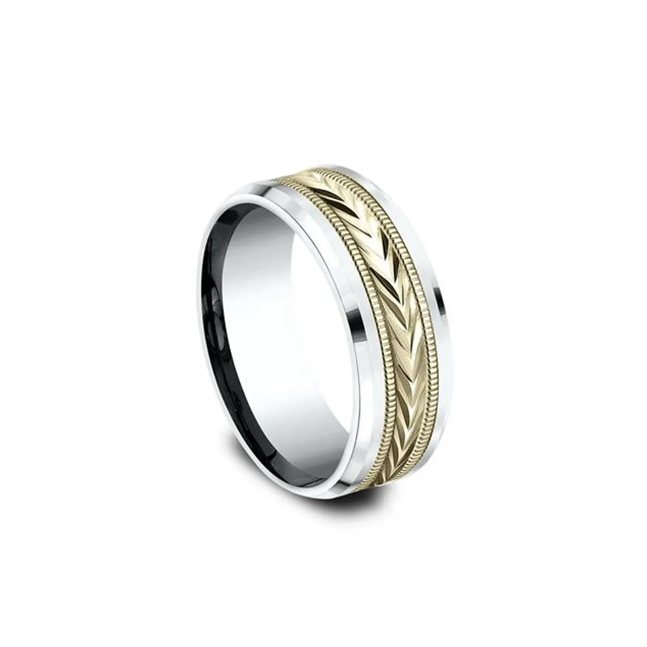 8mm Tribal Arrow Yellow and White Gold Ring