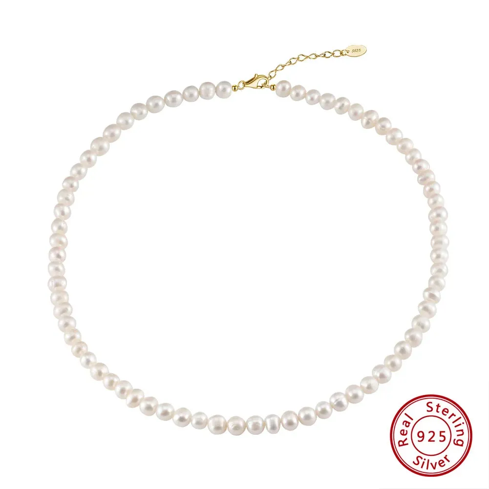 925 Sterling Silver 6-7mm Pearls Beads Choker Chain Freashwater Pearl Necklace for Women