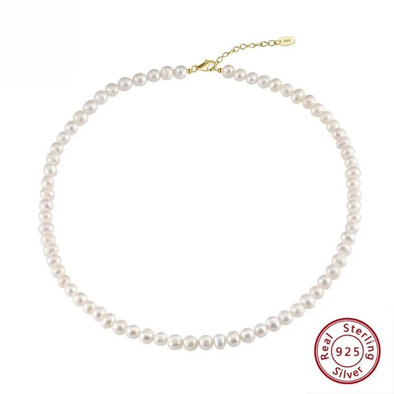 925 Sterling Silver 6-7mm Pearls Beads Choker Chain Freashwater Pearl Necklace for Women