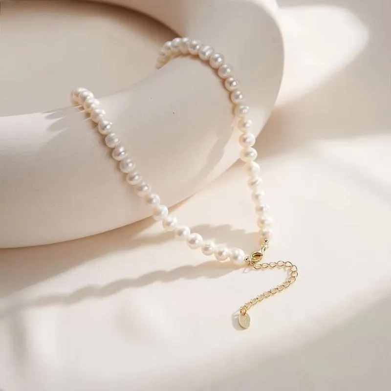 925 Sterling Silver 6-7mm Pearls Beads Choker Chain Freashwater Pearl Necklace for Women