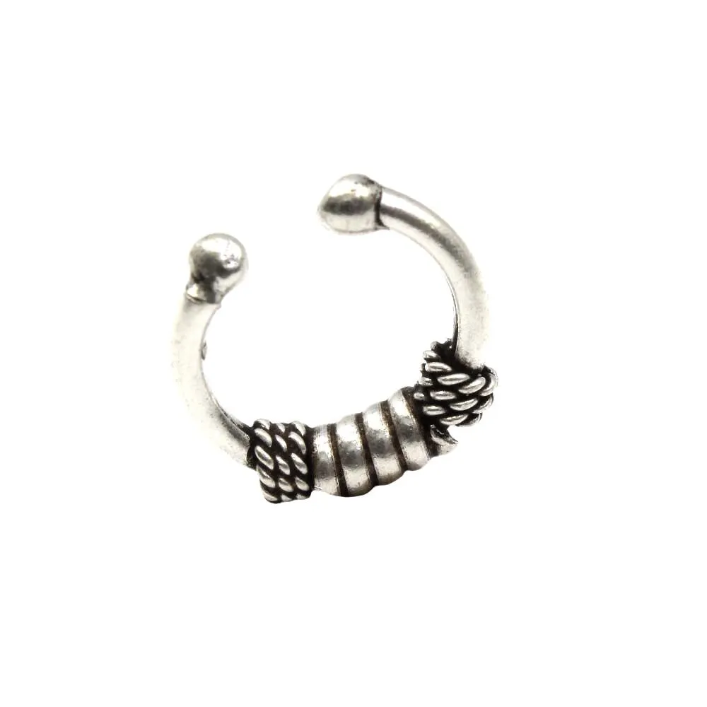 925 Sterling Silver No Piercing Septum nose ear Ring tribal Body jewelry
