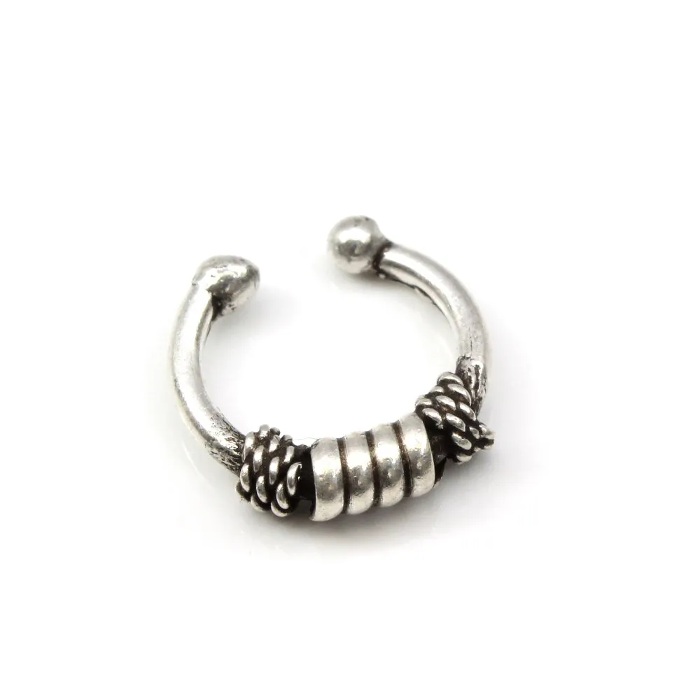 925 Sterling Silver No Piercing Septum nose ear Ring tribal Body jewelry
