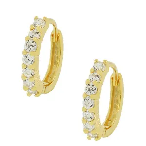 925 Sterling Silver Yellow Gold-Tone White CZ Hoop Huggie Earrings