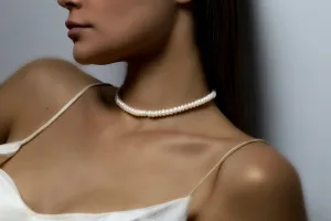 AA Grade Freshwater Rondelle Shaped Pearl Gold Necklace