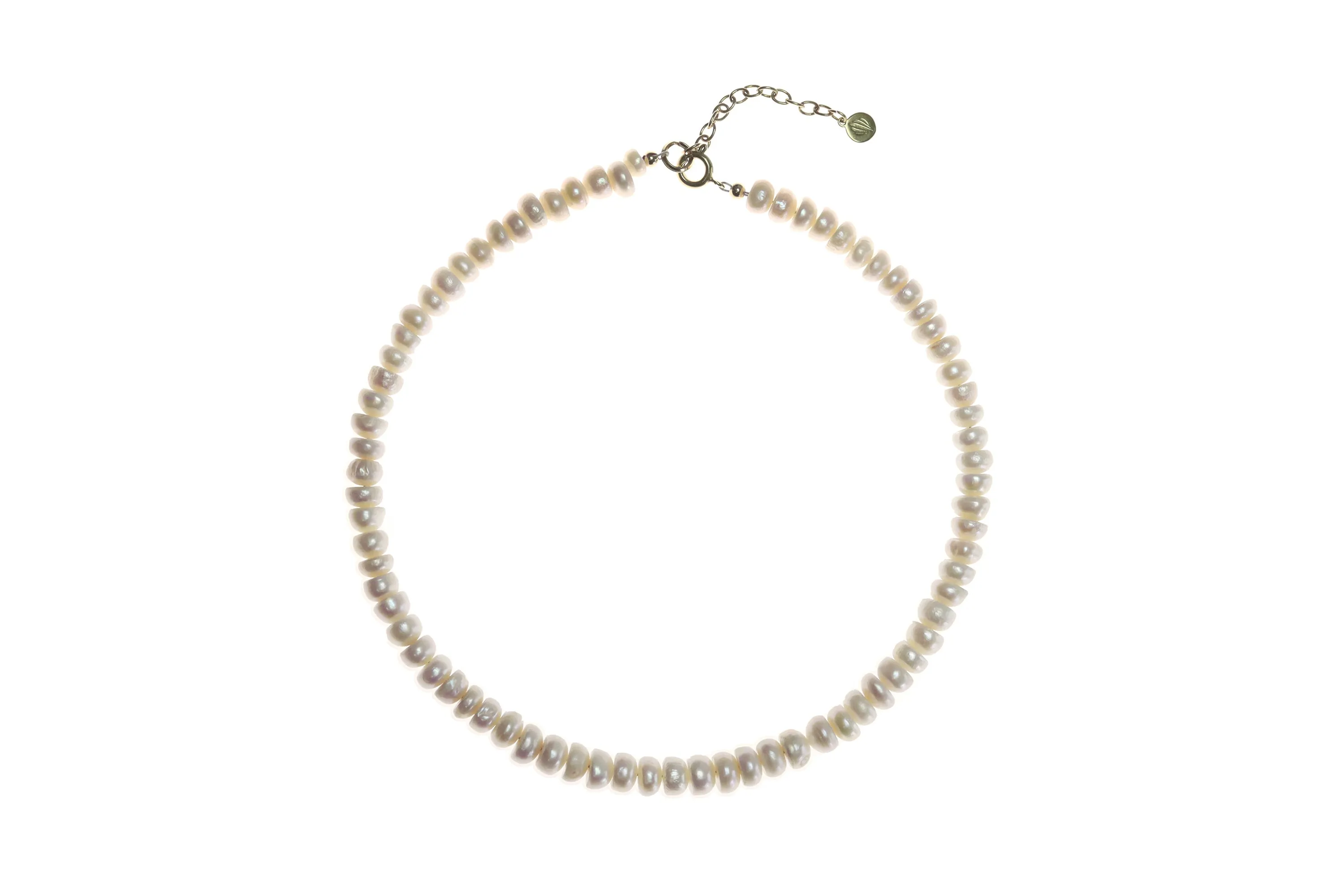 AA Grade Freshwater Rondelle Shaped Pearl Gold Necklace