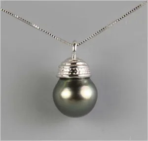 AA  Tahitian Pearl set in 14K White Gold Necklace