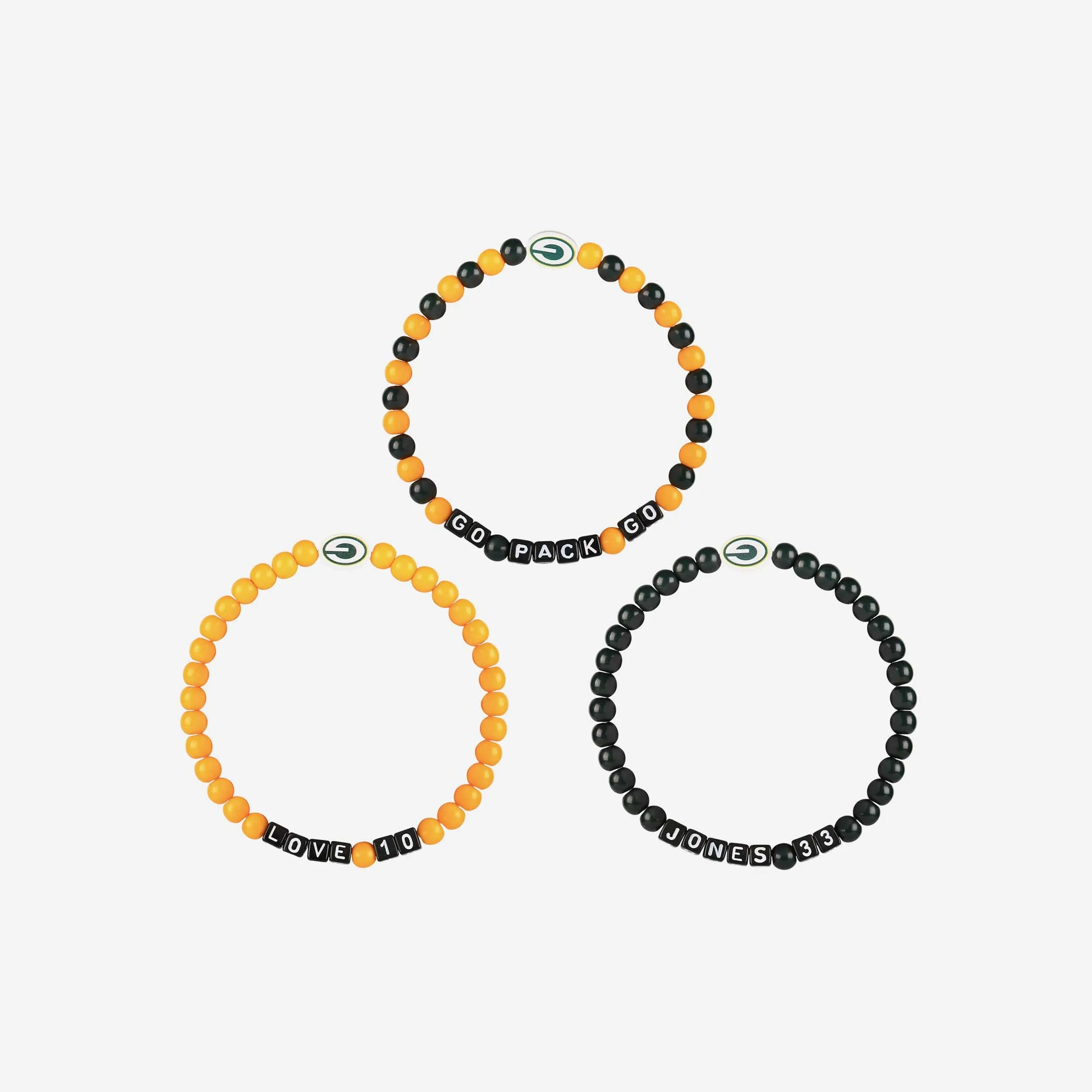 Aaron Jones & Jordan Love Green Bay Packers 3 Pack Player Beaded Friendship Bracelet