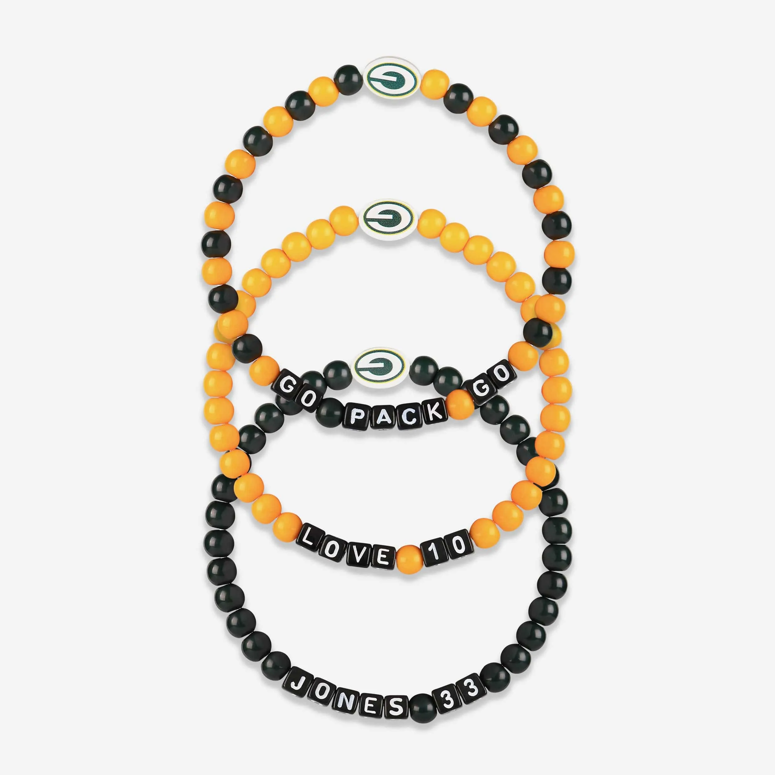 Aaron Jones & Jordan Love Green Bay Packers 3 Pack Player Beaded Friendship Bracelet