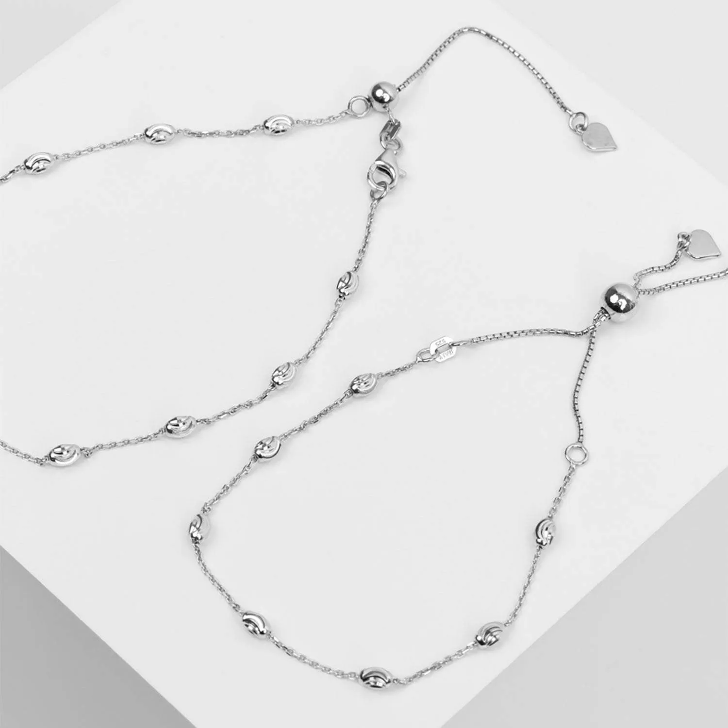 Adjustable Moon Cut Stazione Friendship Bracelet (Silver)
